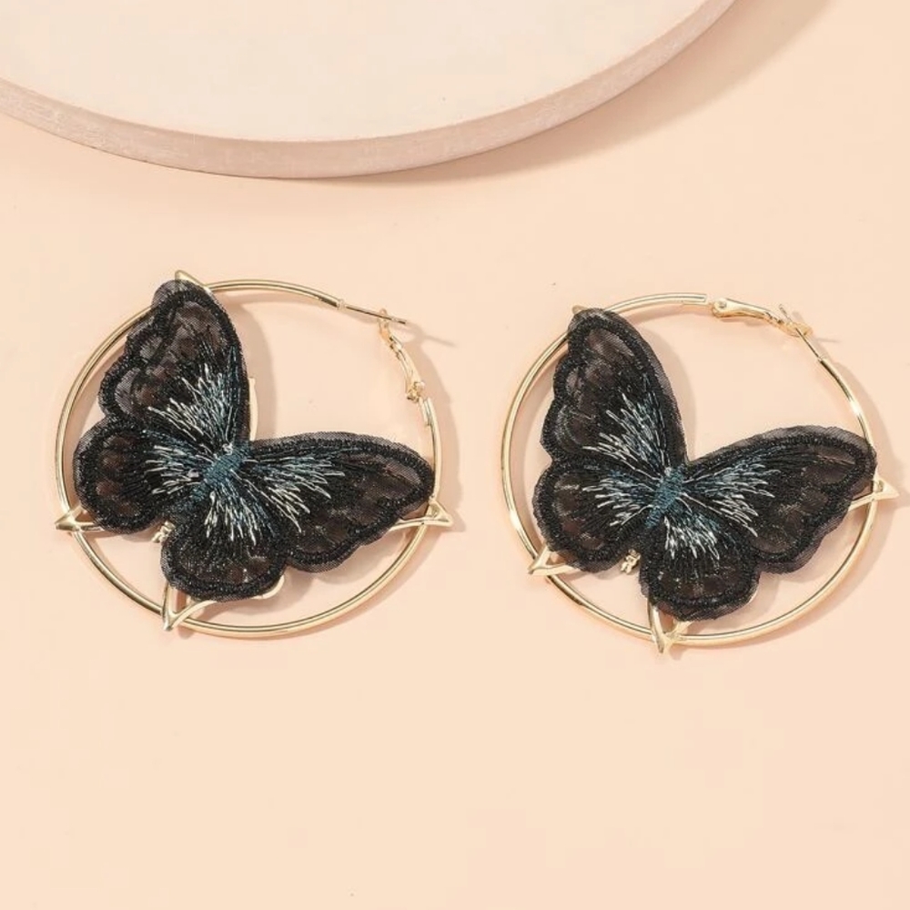 BUTTERFLY HOOP EARRINGS - Picture 2 of 3